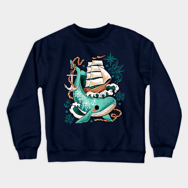 Whale ship tattoo Crewneck Sweatshirt by NemiMakeit